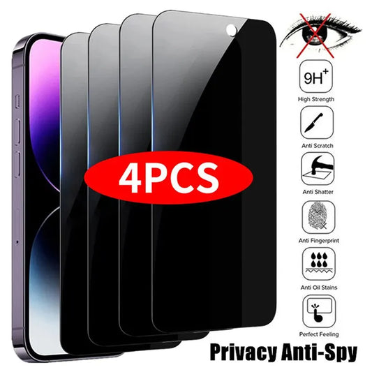 4PCS Anti-Spy Privacy Screen Protector for iPhone 14/15/13/12/11 Pro Max & 13 Mini – Tempered Glass